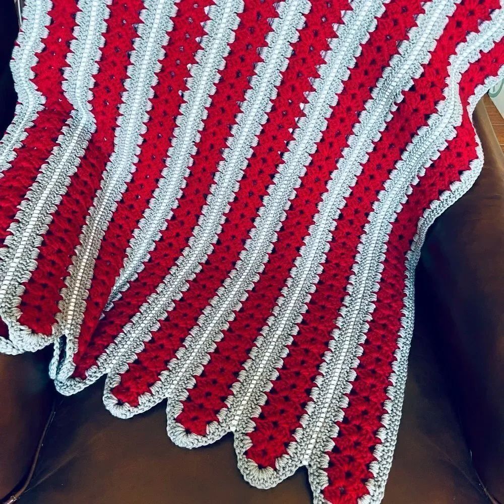 Vintage Crocheted Afghan Holiday Christmas Blanket Throw